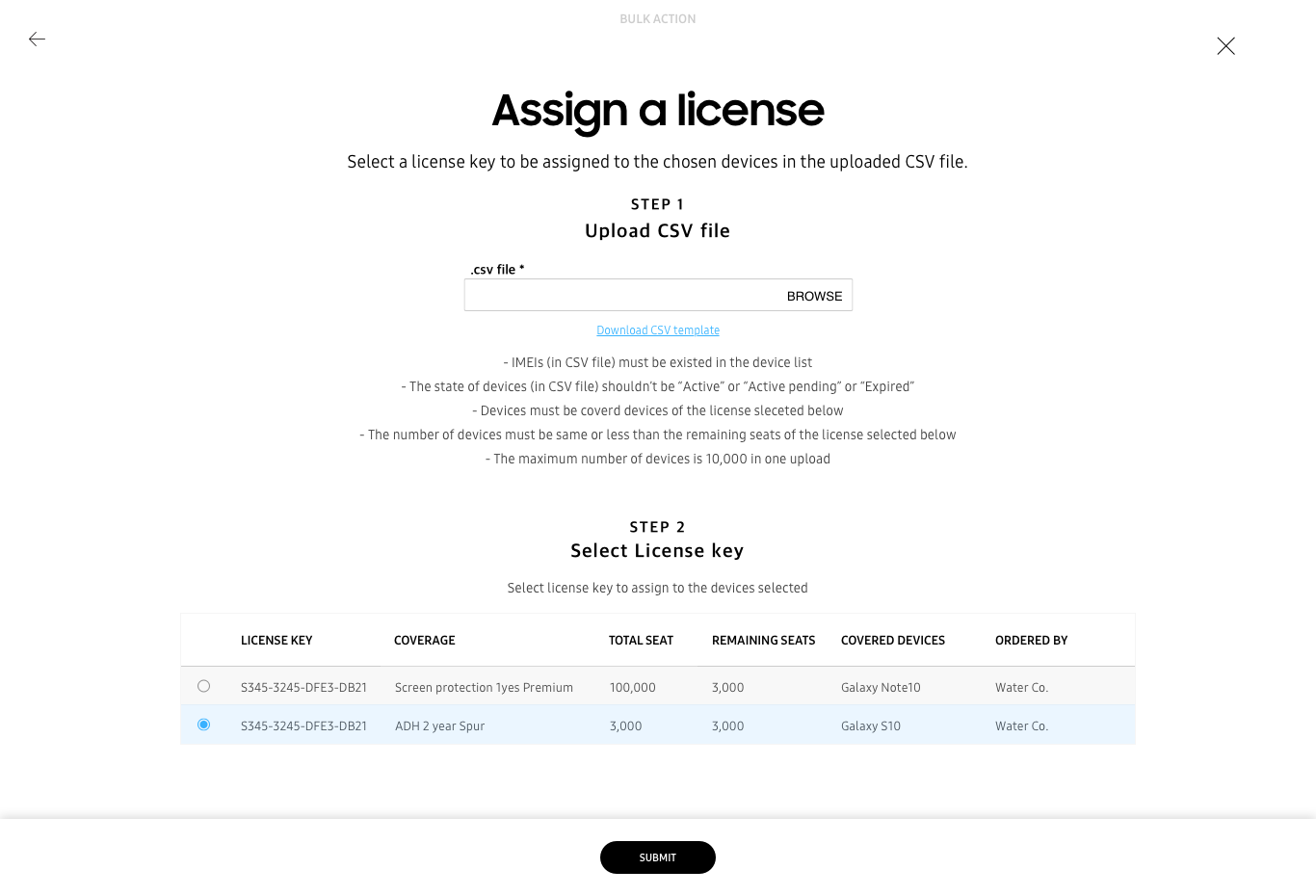 Assign a license page
