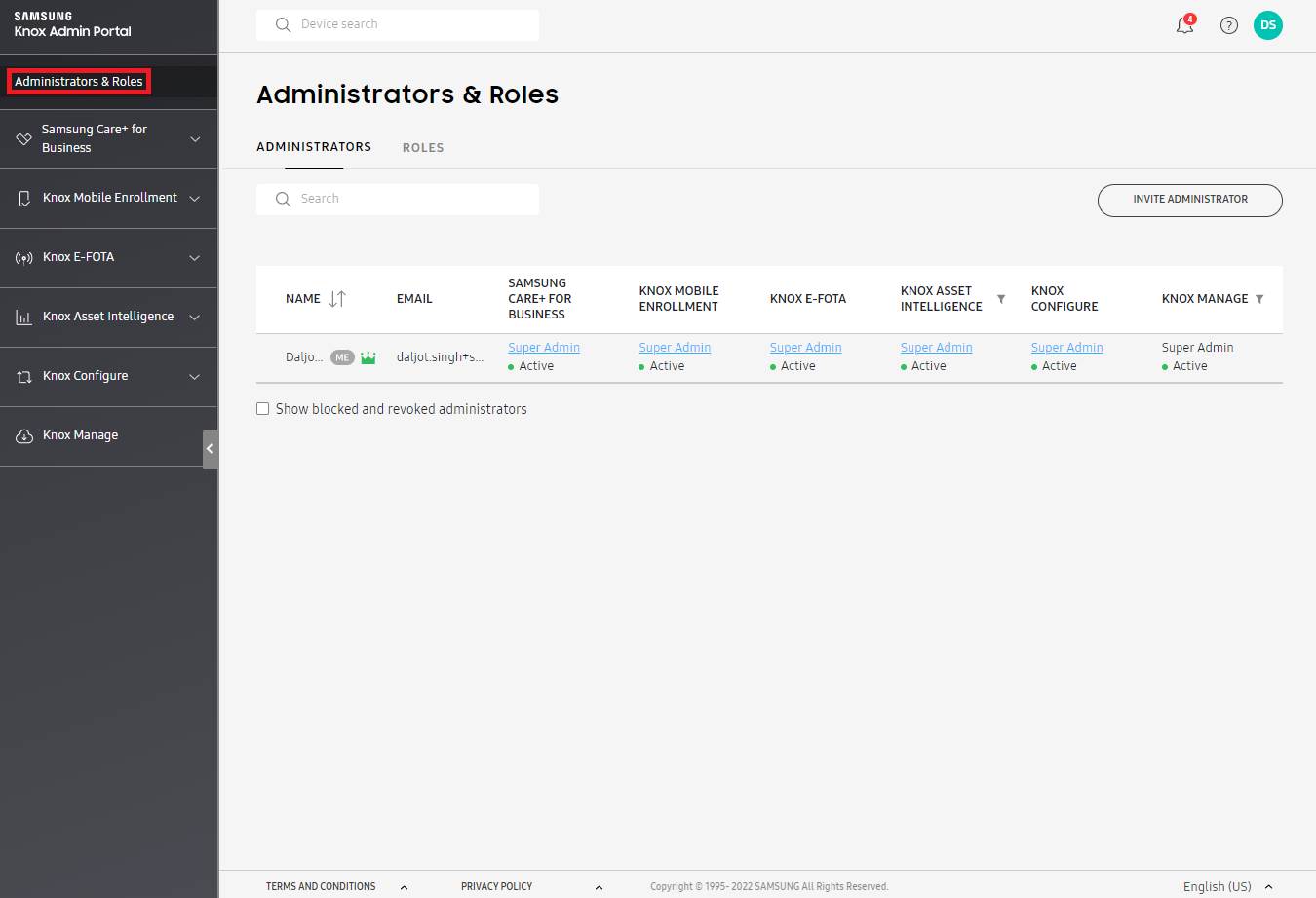 The new Administrators & Roles page
