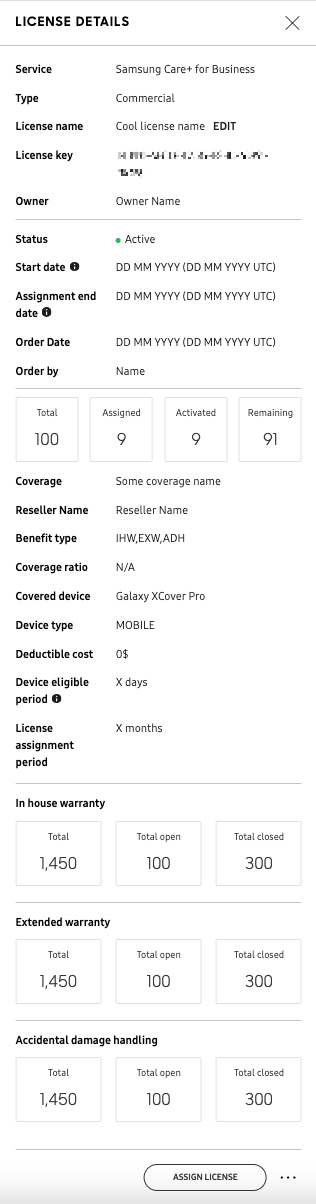 License details panel