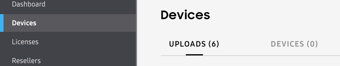 Selecting UPLOADS tab in the Devices page