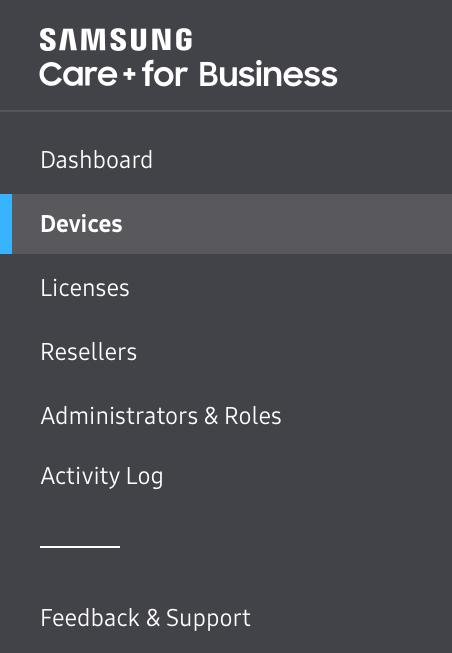 Selecting Devices page from the side navigation