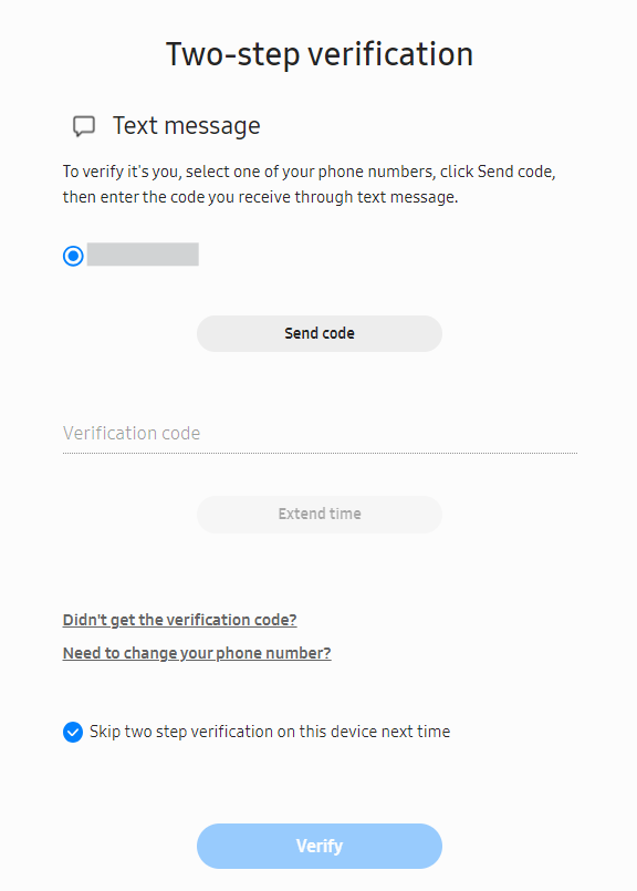 Skip two-step verification checkbox.