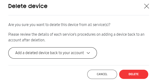 Knox Admin Portal device deletion dialog