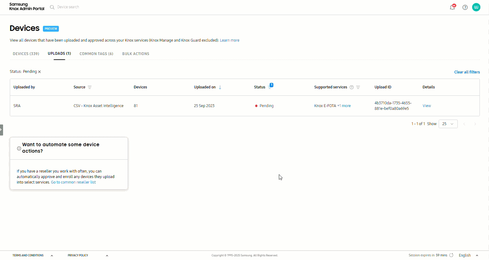 Approve a device upload