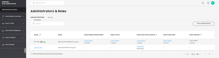 Consolidated administrators and roles menu