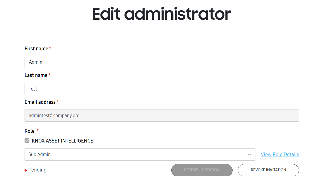 Edit administrator screen