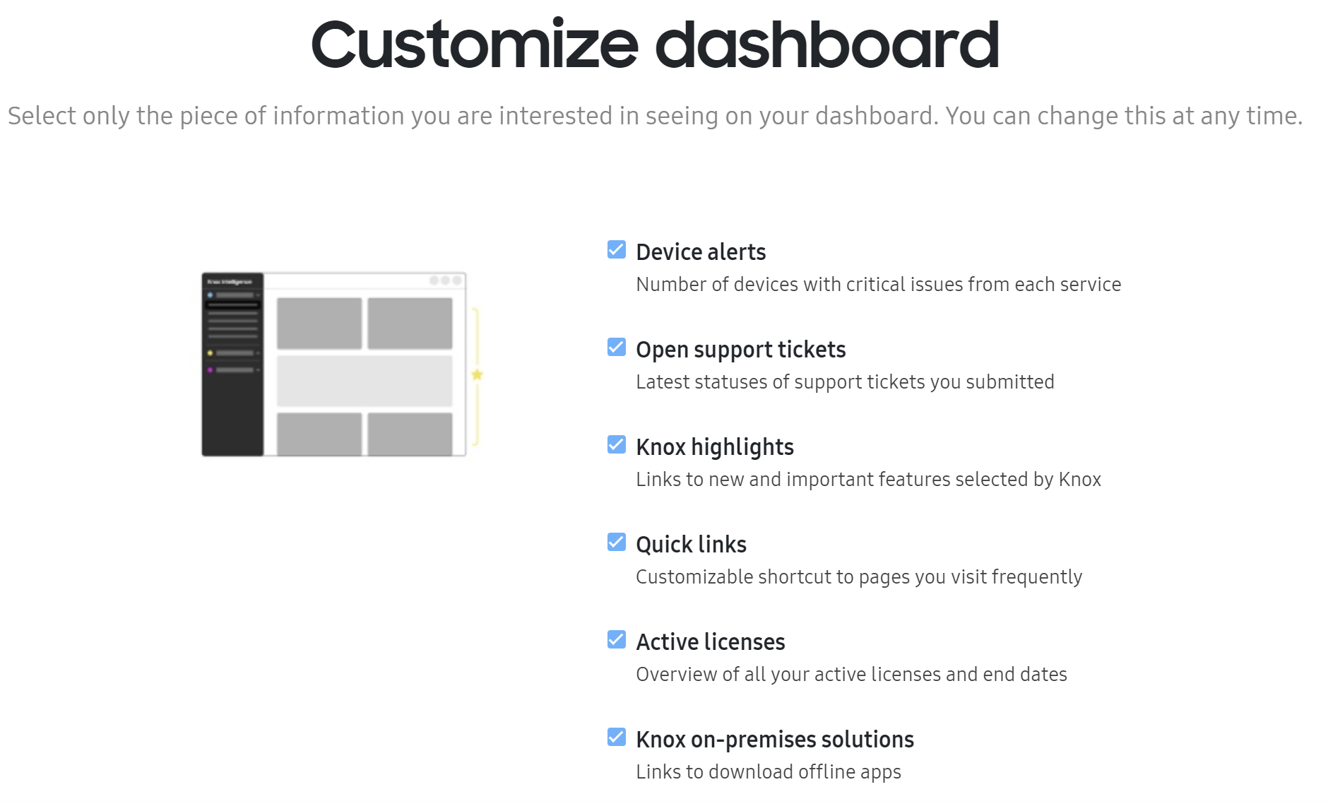 Customize dashboard screen on the Knox Admin Portal