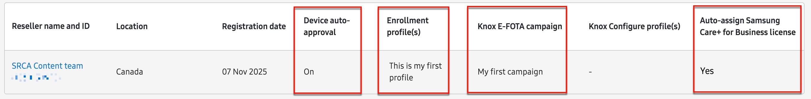 Reseller table with auto approval options enabled