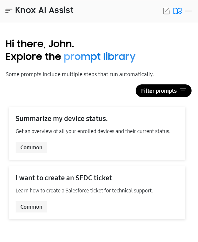 Click the book to open the prompt library.