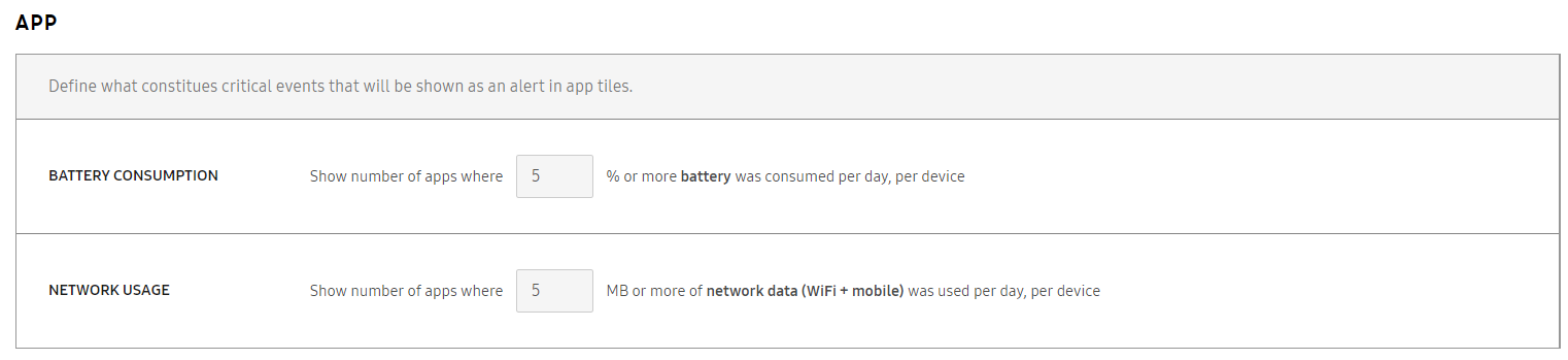 App threshold settings