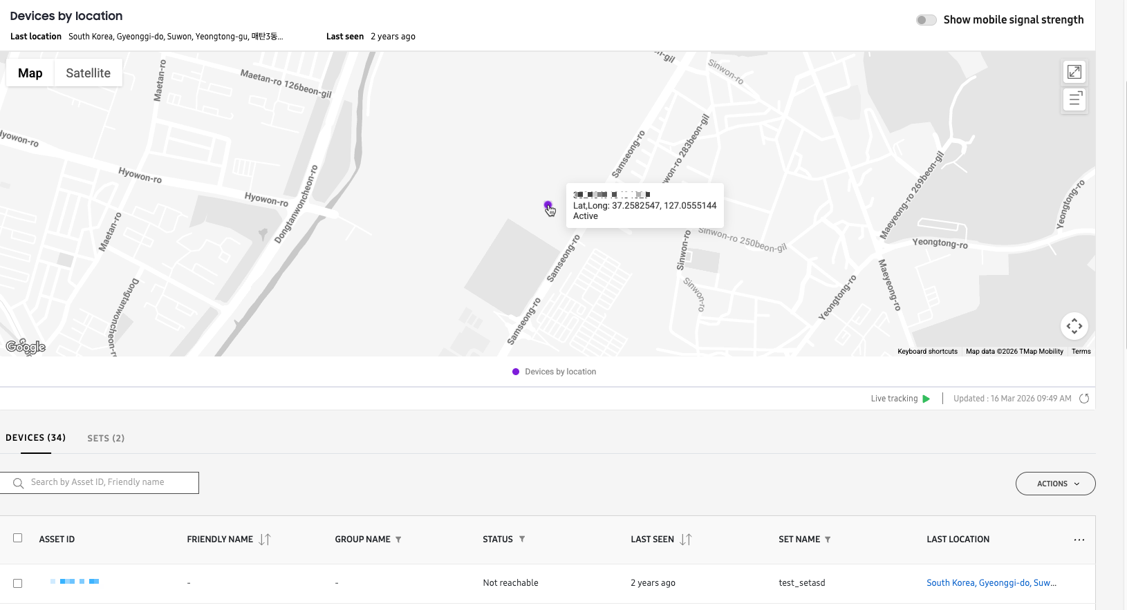 Last location on map