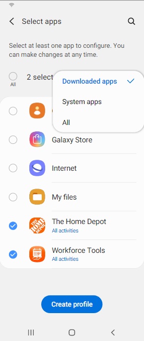 System apps menu