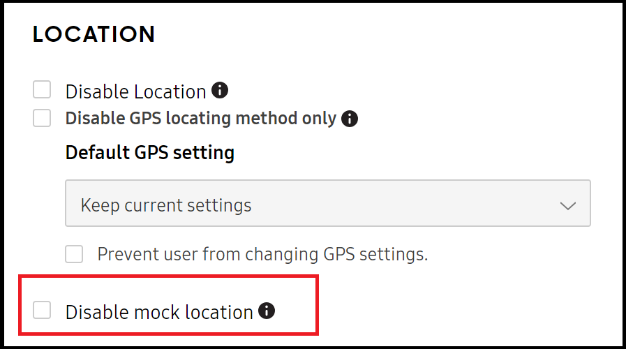 Disable mock location