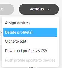 Delete profile actions menu