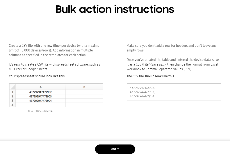 Action instructions