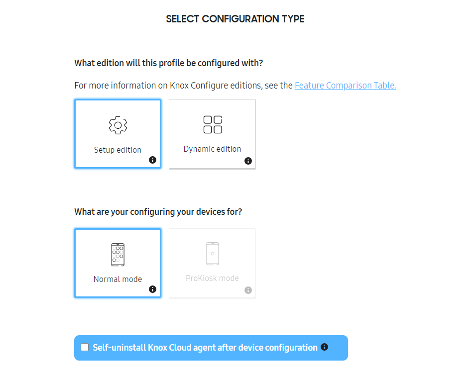 Select the profile configuration type
