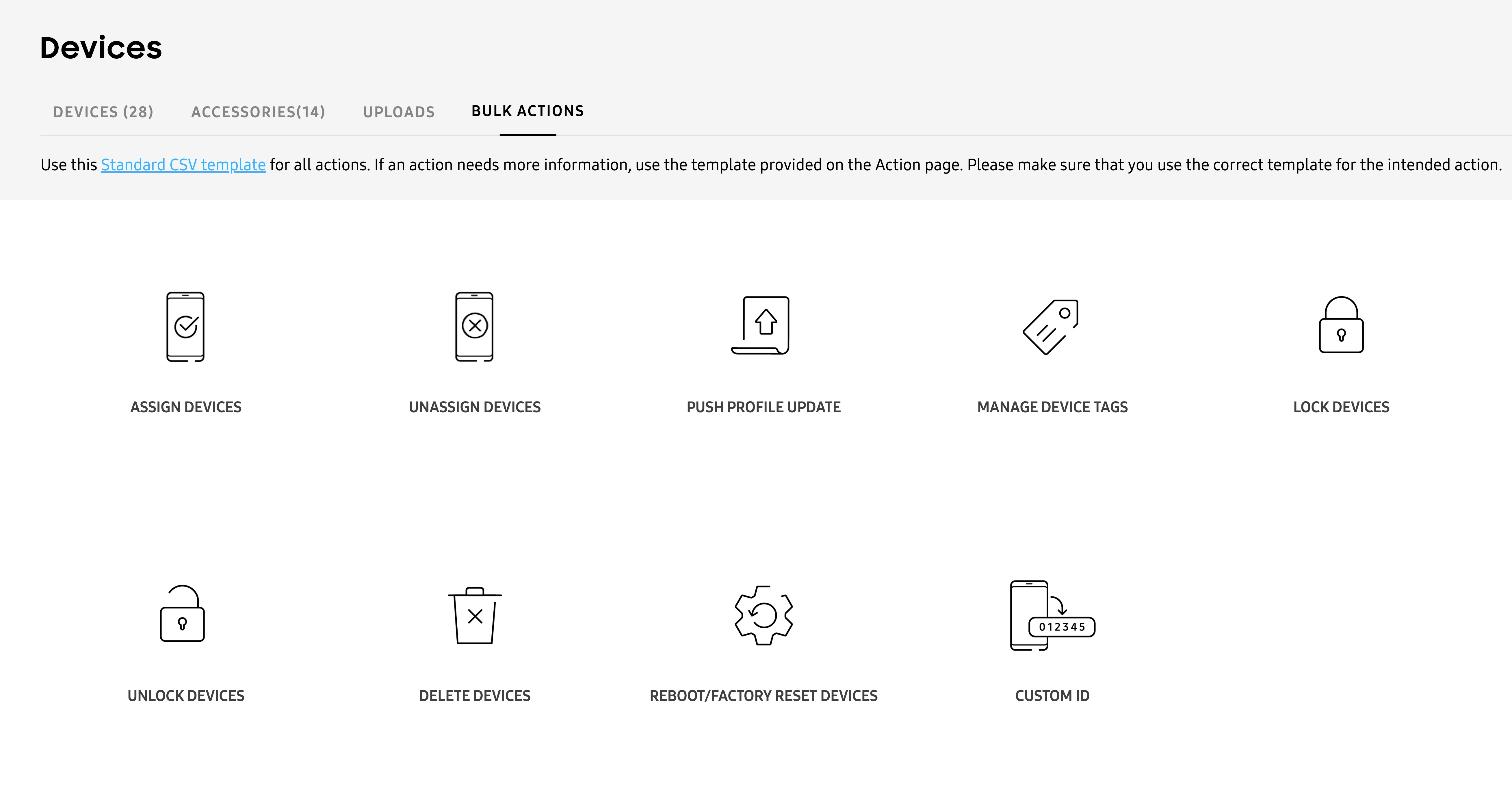 Bulk actions tab