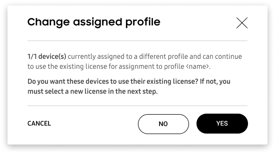 Change assigned profile popup
