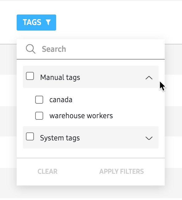 KC device table tags filter