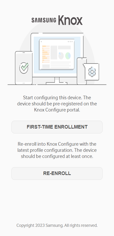 Knox Configure mobile enrollment screen