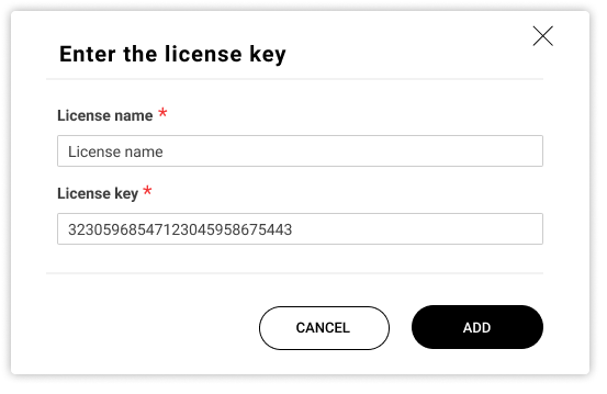 Popup to enter license key.