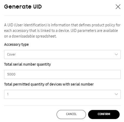 KC generate UID screen.