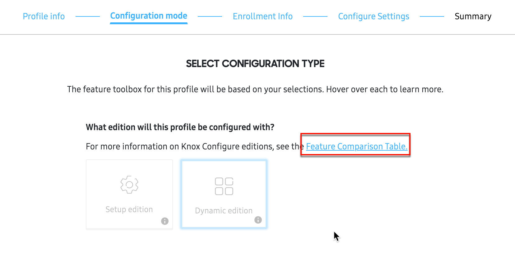 Feature comparision table