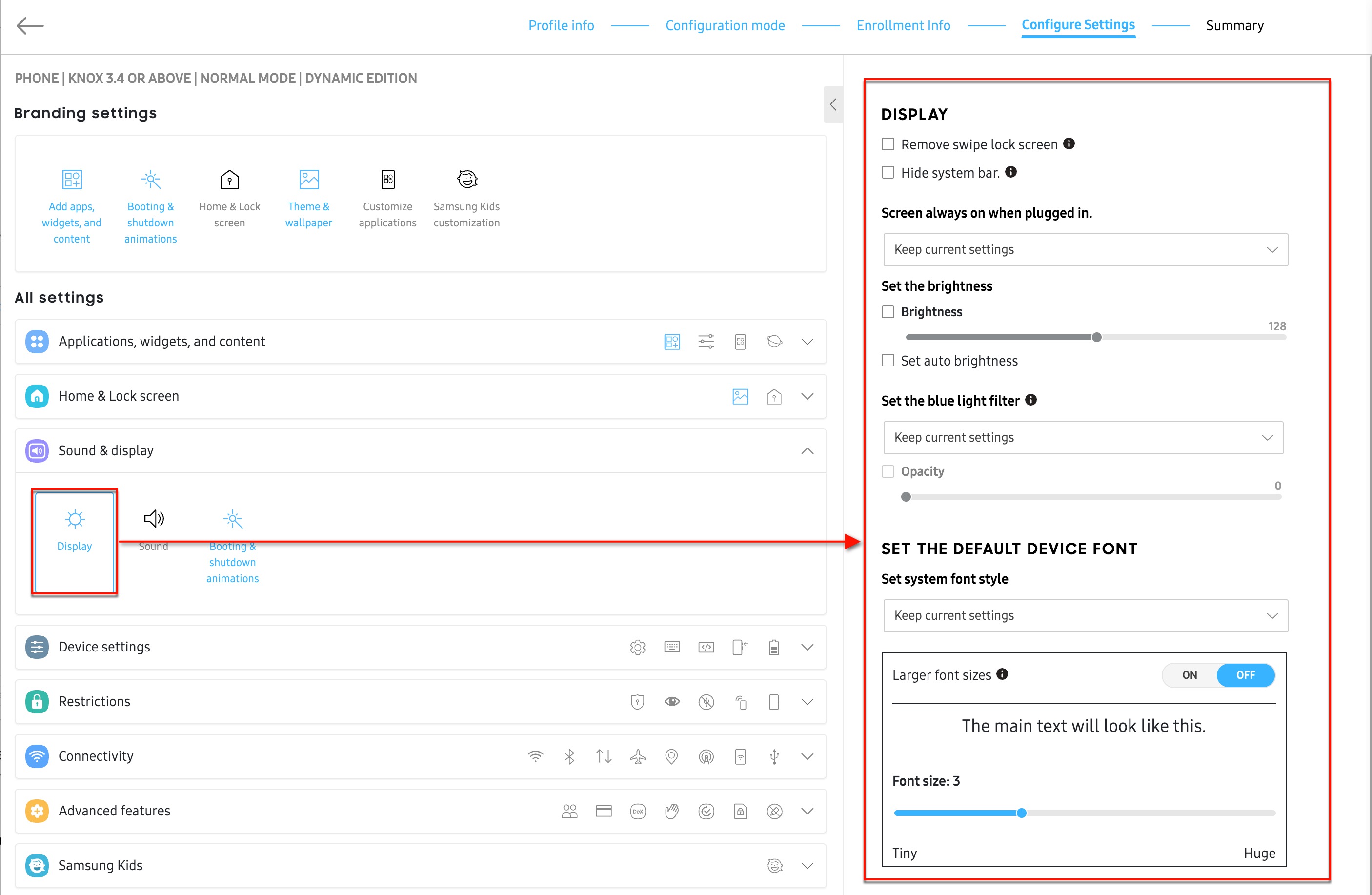 settings and options