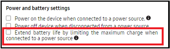 Power and battery settings