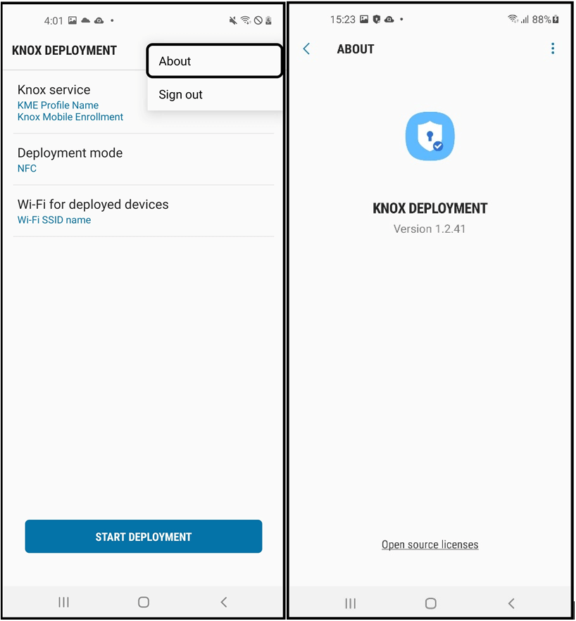 About Knox deployment app and version information