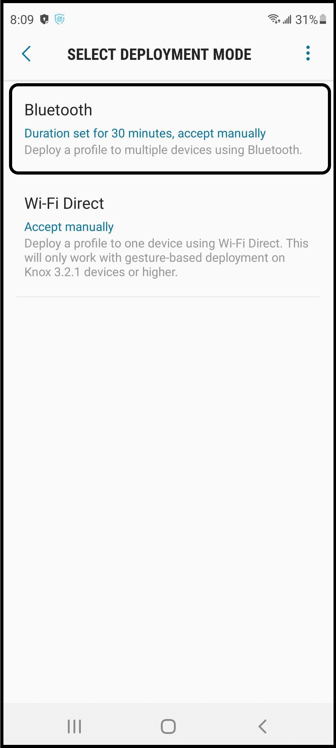 Select deployment mode Bluetooth