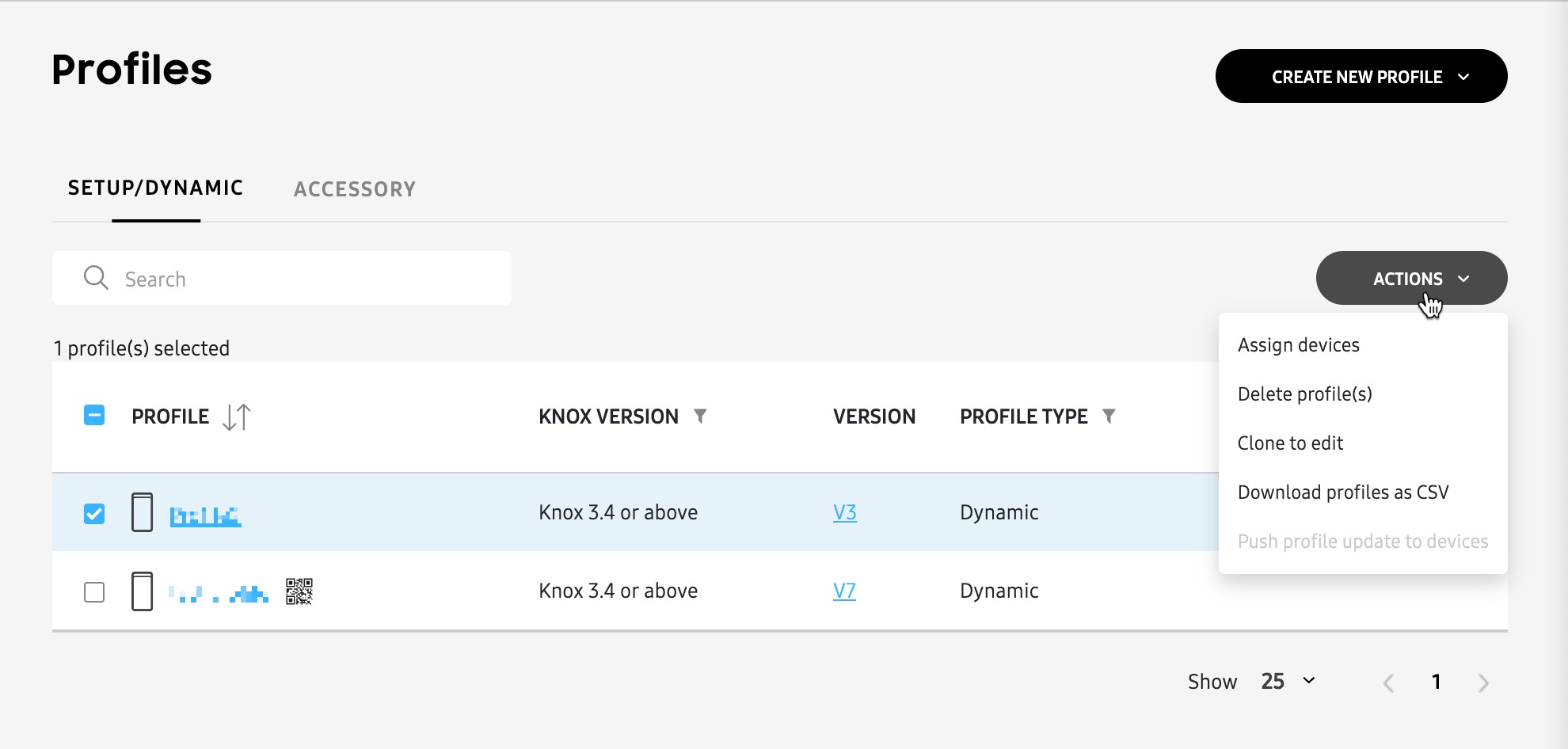 Profile actions