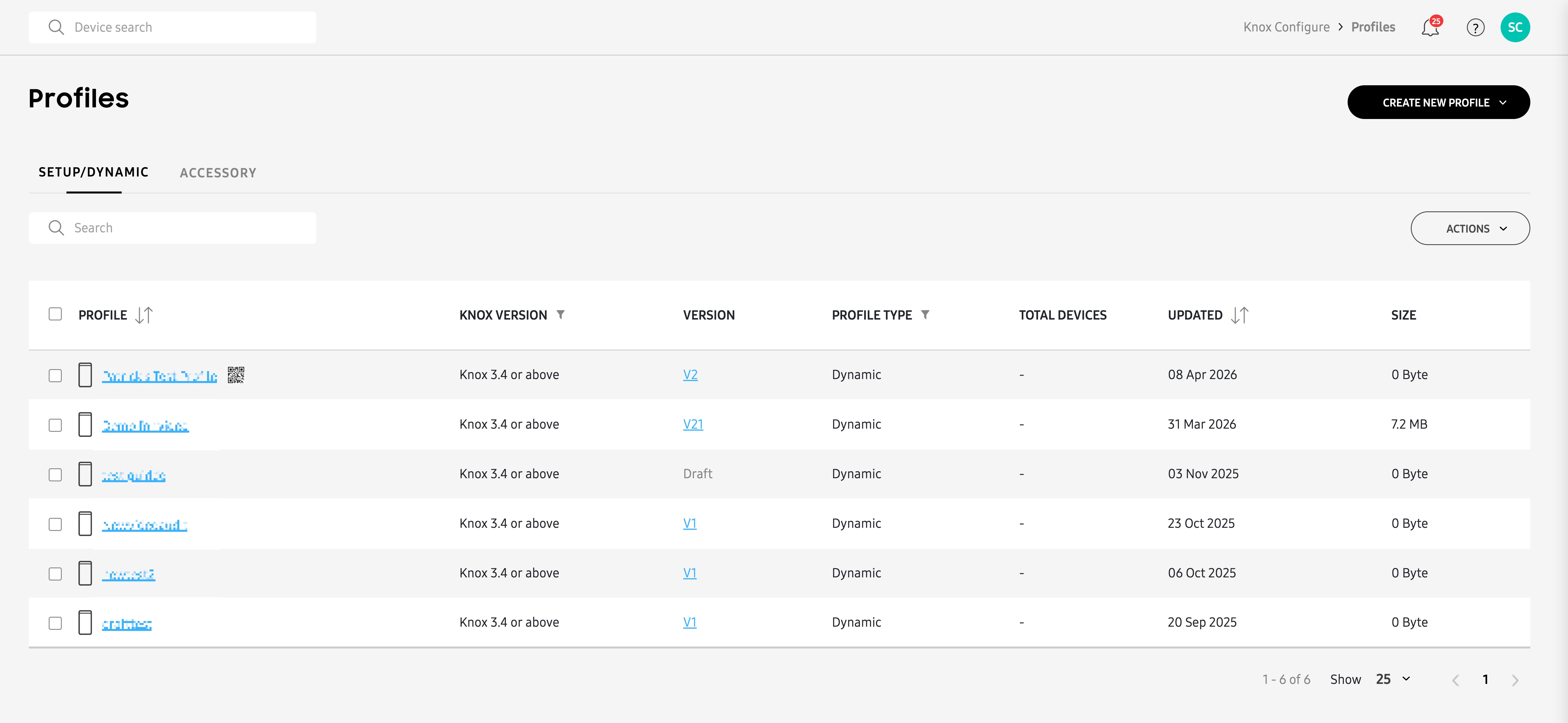 Profiles page