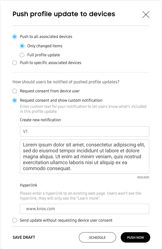 push dynamic profile update with hyperlink
