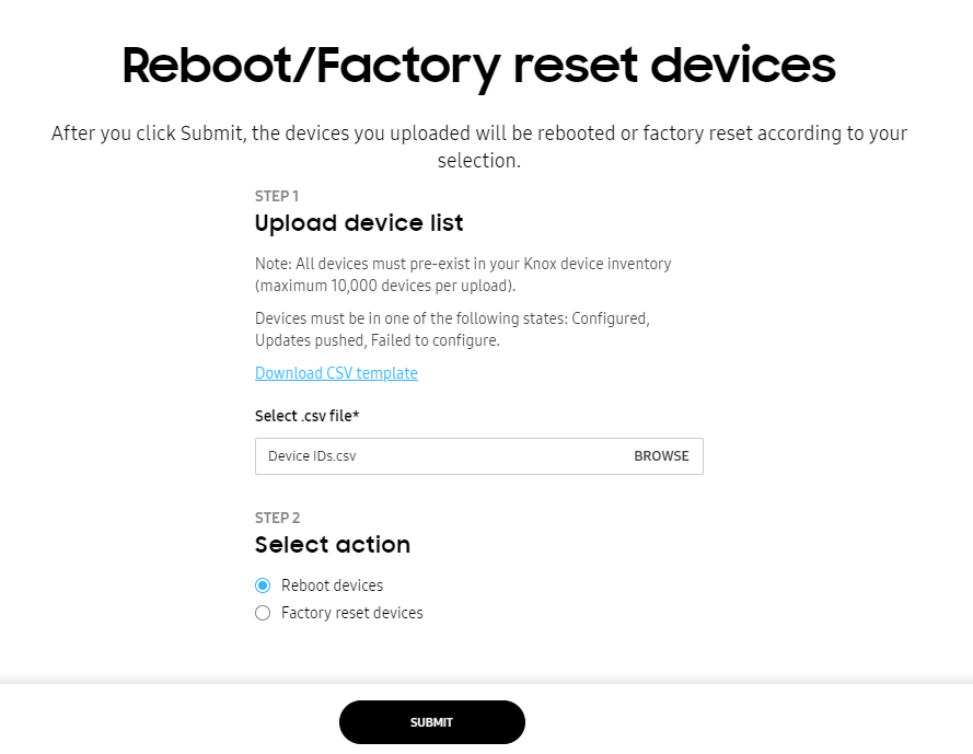 Reboot devices in bulk