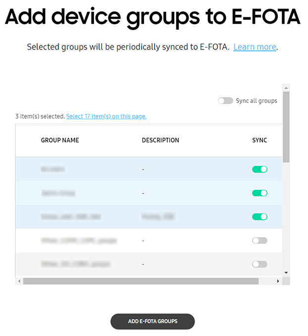 add efota groups