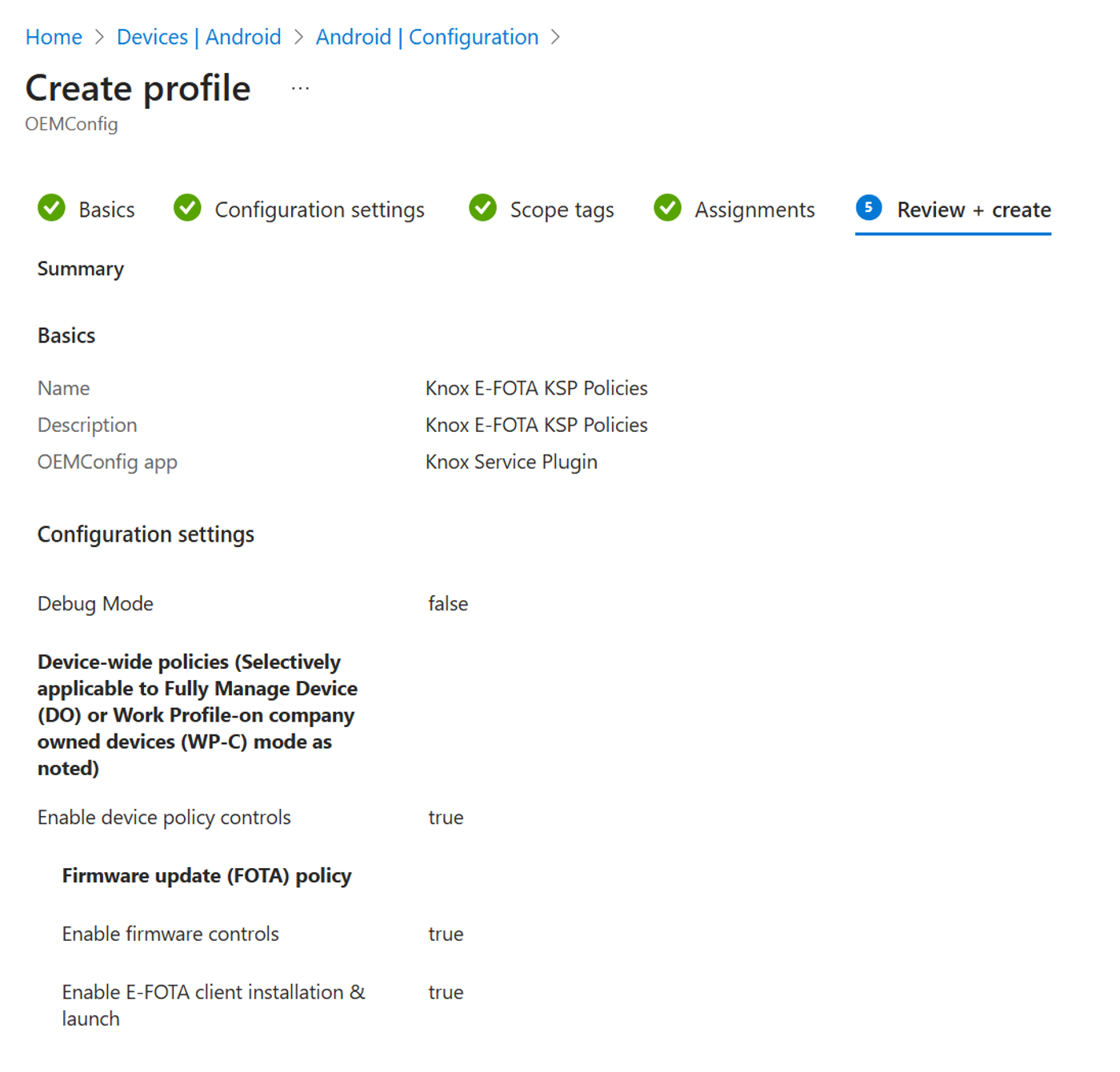 Profile summary in Microsoft Intune