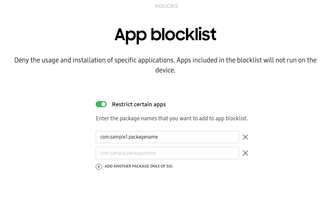 App blocklist screen.