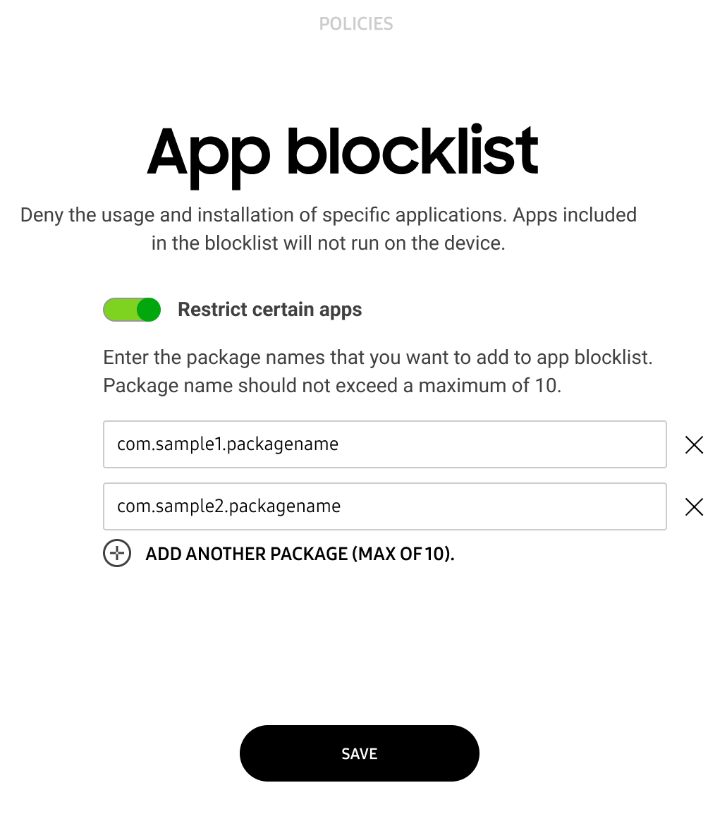 App blocklist screen