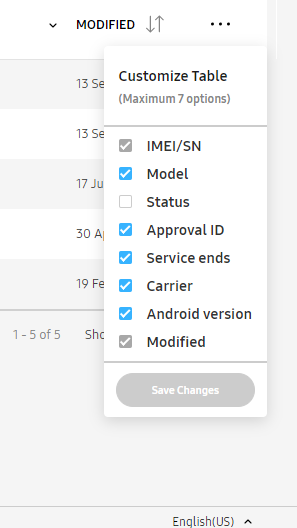 Filter options in display screen