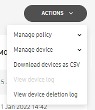 Action dropdown showing the download devices option