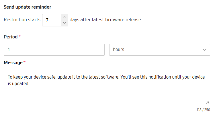 Configure send update reminder settings.
