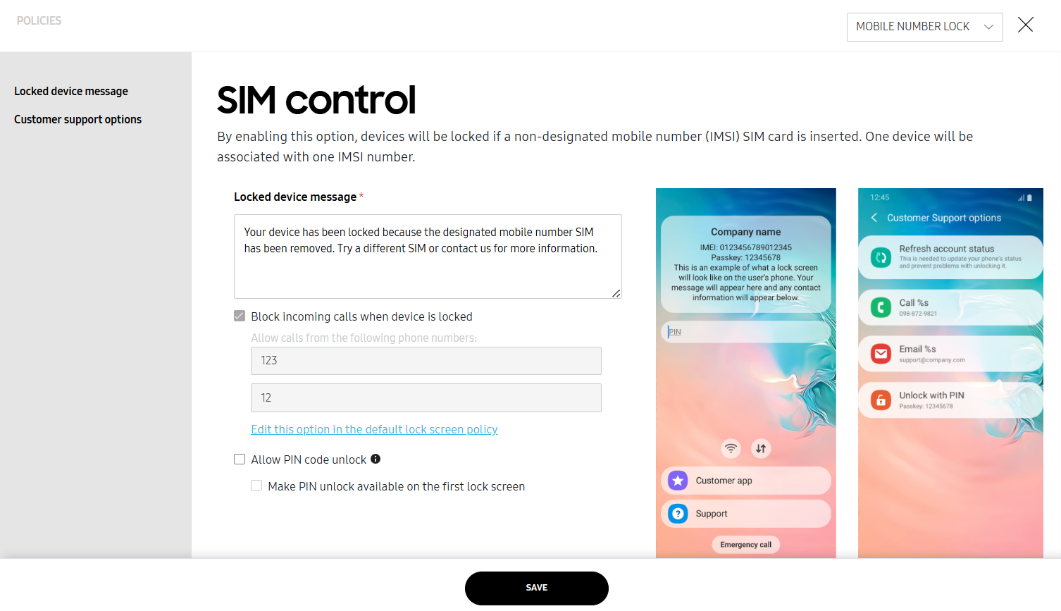 IMSI mobile number lock in the SIM control policy.