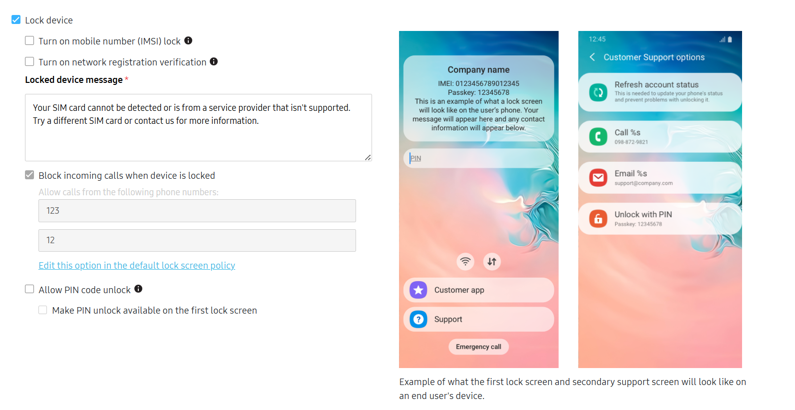 Lock device settings in SIM control policy.