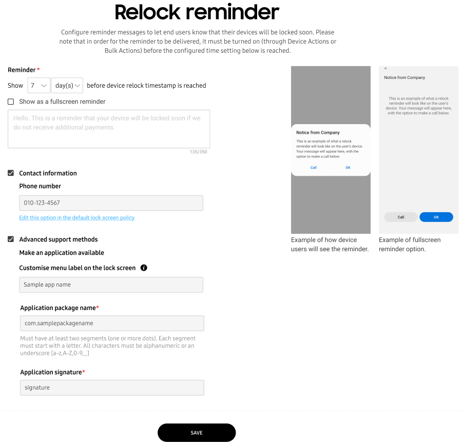 Configuring a reminder