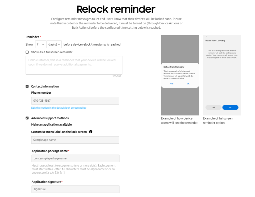Configuring relock reminders.