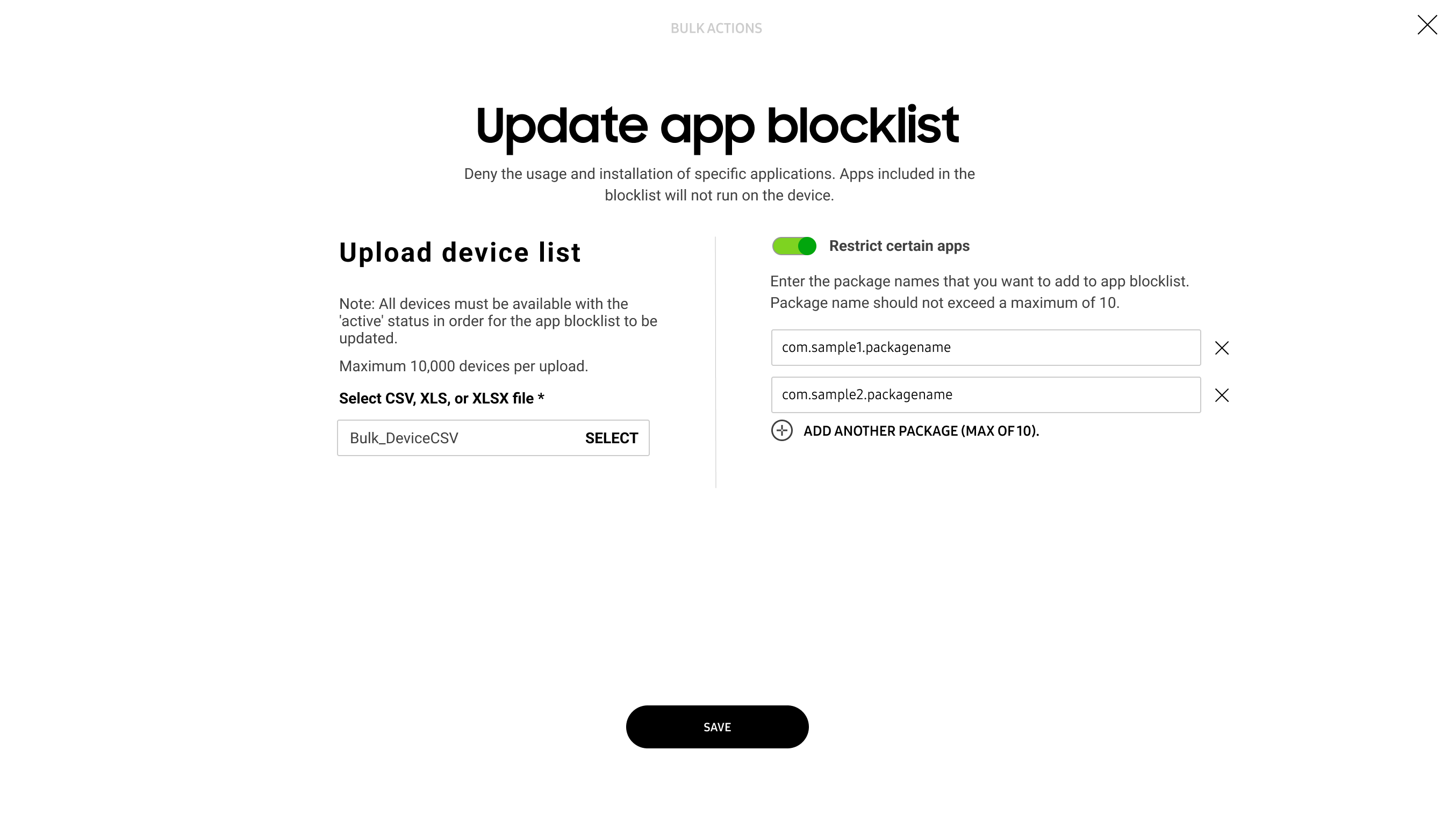 Update app blocklist bulk actions screen