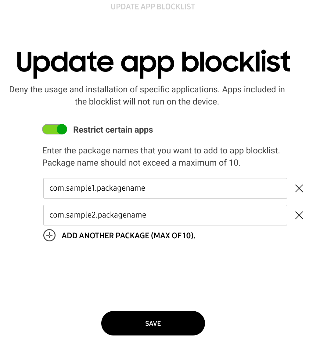 Update app blocklist screen
