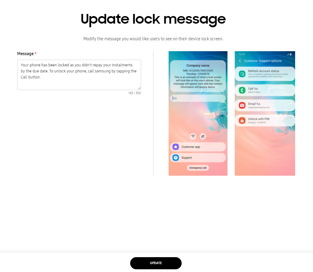 Change lock message action