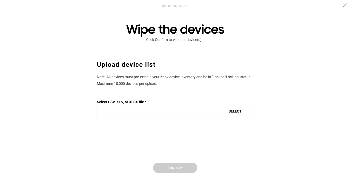 Wipe the devices bulk actions screen